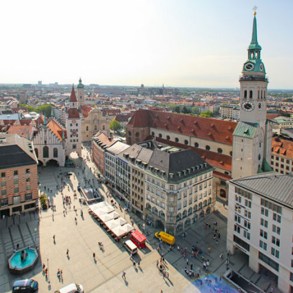 Blick vom Rathausturm auf den Marienplatz, 2019