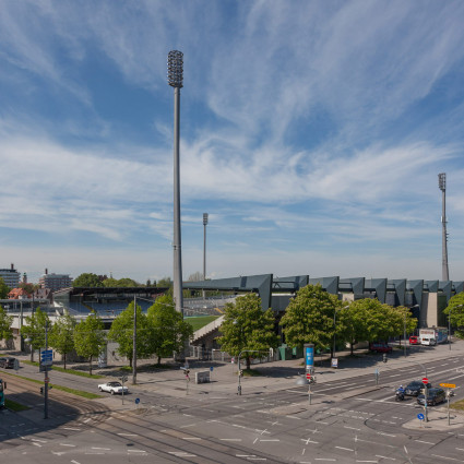 View on the Grünwald Stadium in west direction