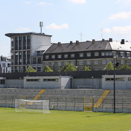Grandstand in the Grünwald Stadium with a view to the east