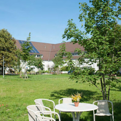 View over the communal garden to the studio house