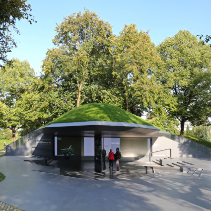 The memorial includes an exhibition path.