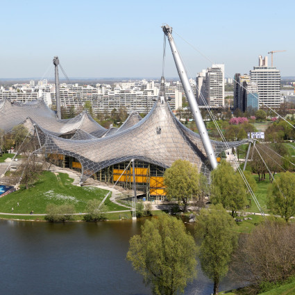 View from the Olympiaberg to the Olympia-Schwimmhalle, 2012