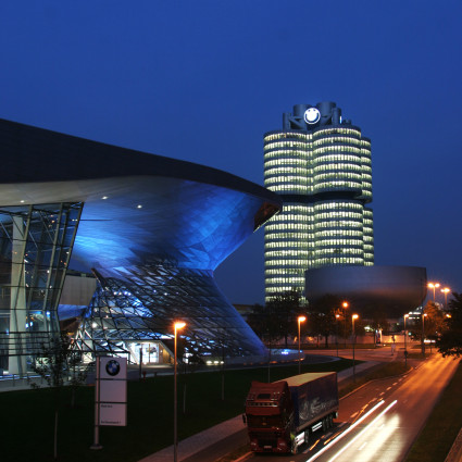 BMW Welt and BMW Headquarters by night