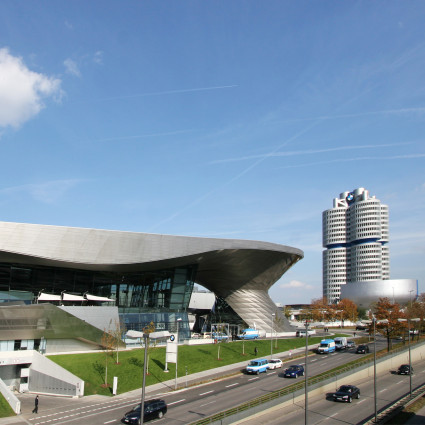 View of BMW Welt and so-called BMW four cylinders