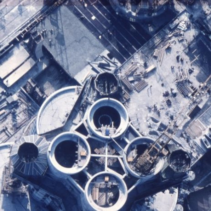 Aerial view of the construction site of the BMW Headquarters