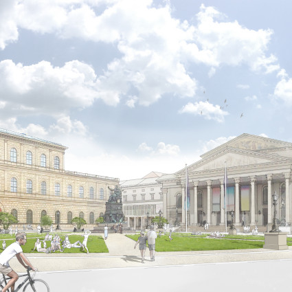 Visualisierung (Interimslösung) des Baureferats: Max-Joseph-Platz mit Blick zum Nationaltheater