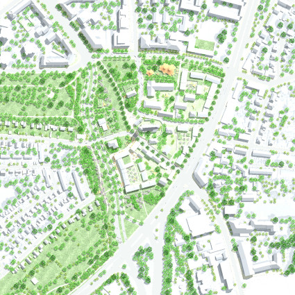 Visualisierung aus der Vogelperspektive aus der Planerstellung der Wettbewerbspläne