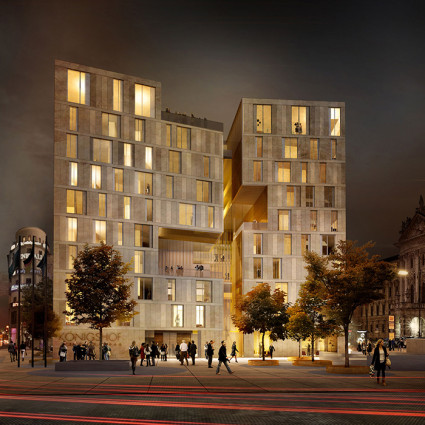 Visualisierung des künftigen Hotel Königshof bei Nacht