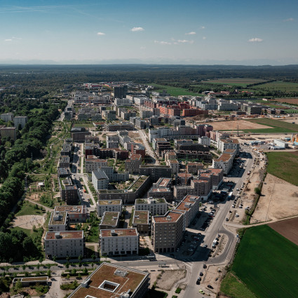 Quartierszentrum Freiham aus der Luft, 2025