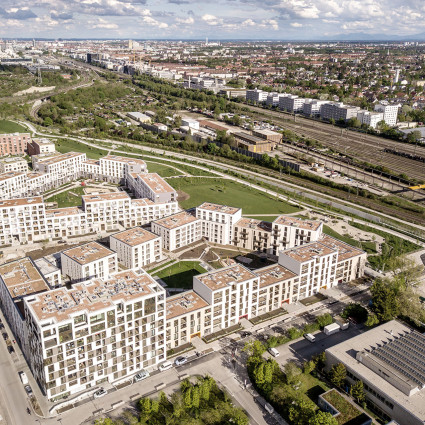 Aerial view of the residential quarter on the railway axis