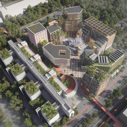 Visualisierter Blick auf den neuen Stadtbaustein „Fritz District“
