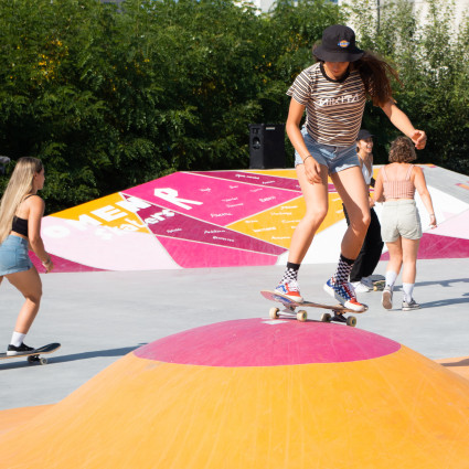A popular meeting place for young and old is the skate park.