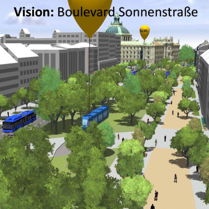 Visualisation of the Sonnenstraße Boulevard in the Digital Twin