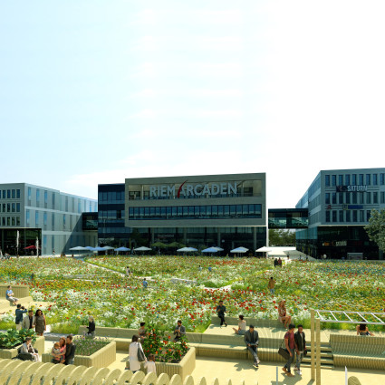 Visualisierung des Willy-Brandt-Platzes mit Blick auf die Riem Arcaden